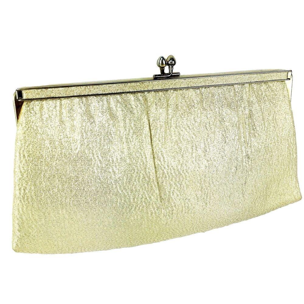 Vintage 50s Metallic Gold Kiss Lock Clutch Purse Chain Strap Evening Handbag
